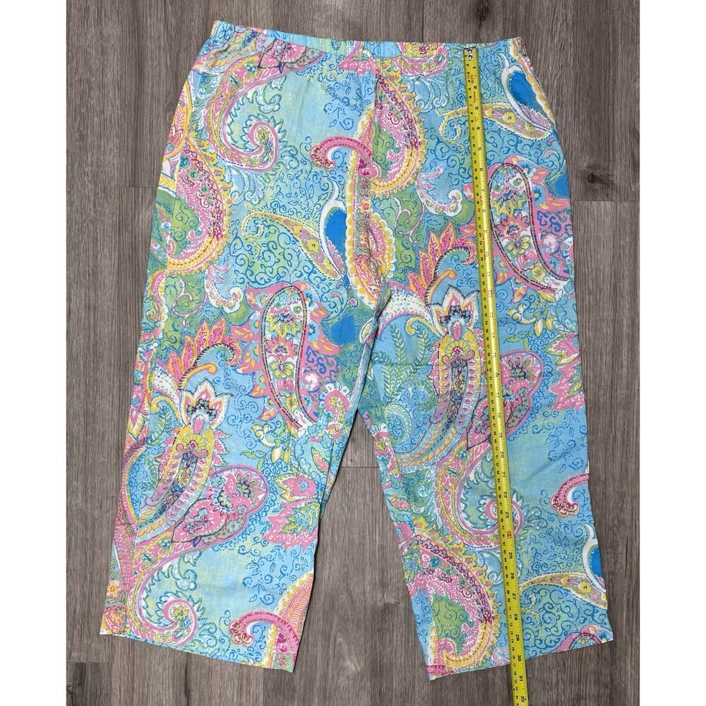 Lauren Ralph Lauren Paisley Womens Pajama Set Sz M Capri Button Up Cotton - Picture 12 of 13